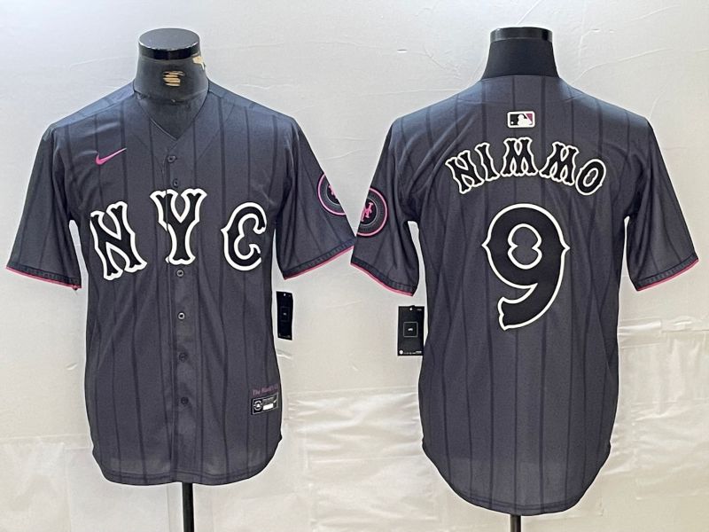 Men New York Mets 9 Nimmo Black City Edition 2024 Nike MLB Jersey style 2